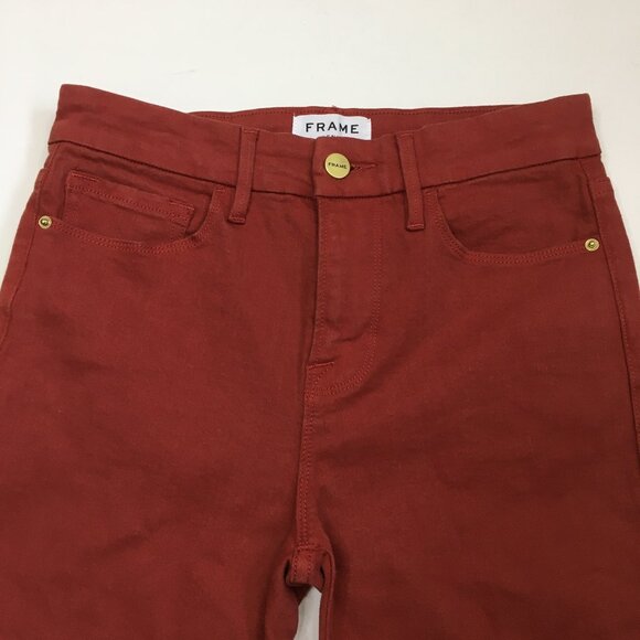 FRAME Denim Fired Brick Le Crop Mini Boot 5 Pocket Logo Hardware Jeans - Picture 5 of 10